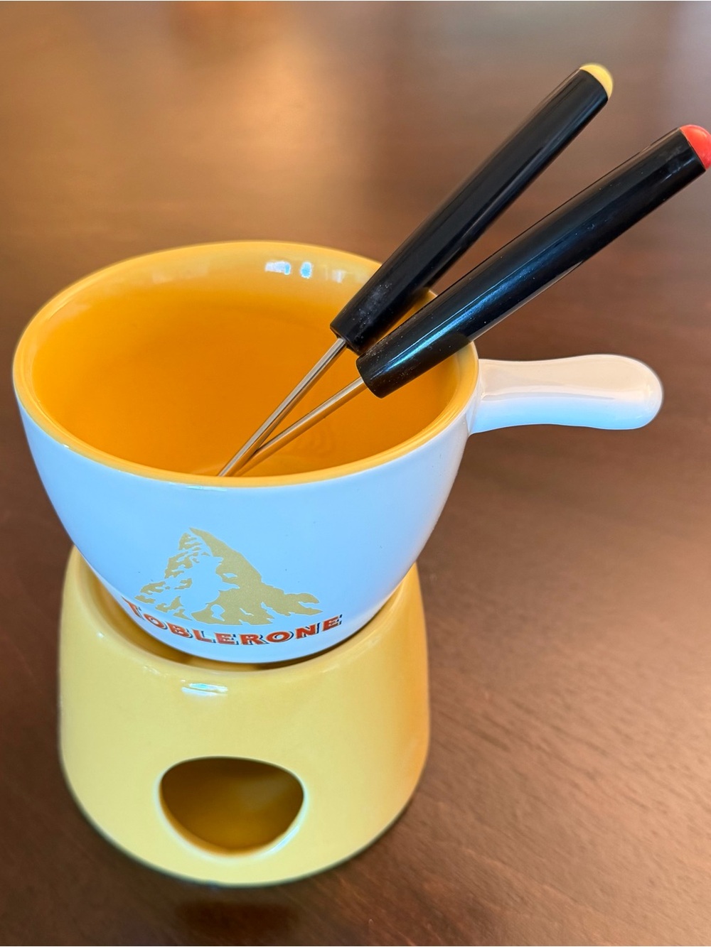 Toblerone Mug/Bowl with Warming Base Fondue Set 2-Piece And Fondue Forks